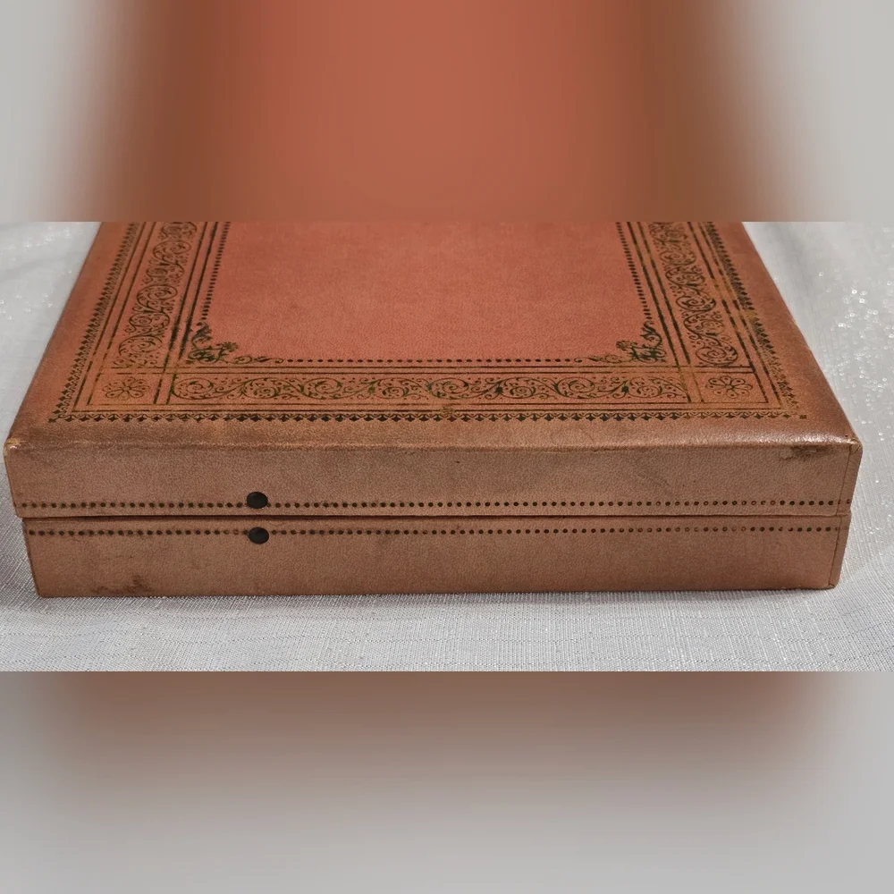 Vintage Mele MCM Salmon Pink Vinyl Exterior Jewelry Box
